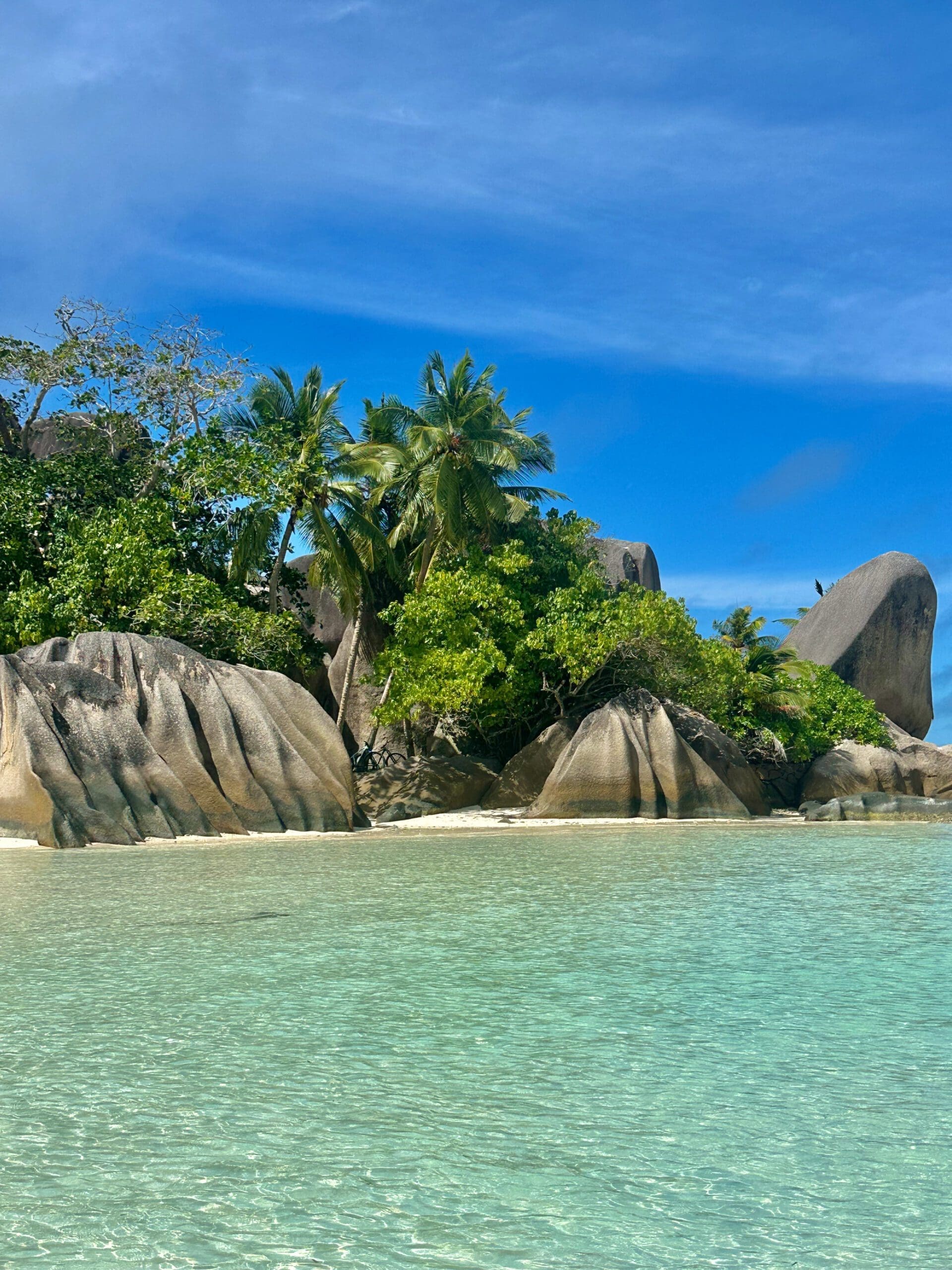 Granite boulders and turquoise water at Anse Source d'Argent beach, La Digue, Seychelles